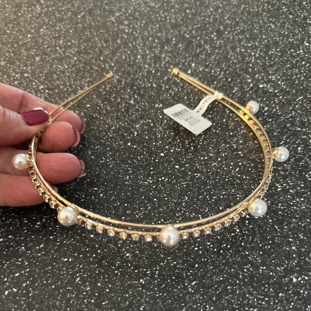 NWT WHBM Pearl & CZ goldplated headband-bridal, bridesmaid/flower girl, party